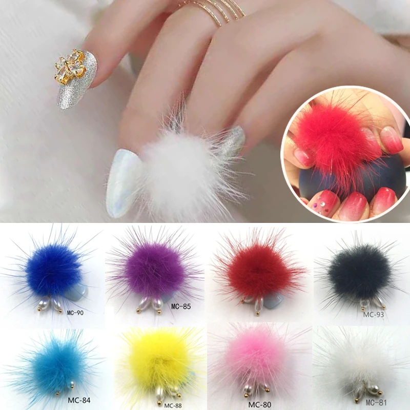 

5pcs Fluffy Plush Ball 3D Nail Art Decorations Soft Pom Poms Detachable Magnetic Pendant Jewelry Ornament Manicure Accessories