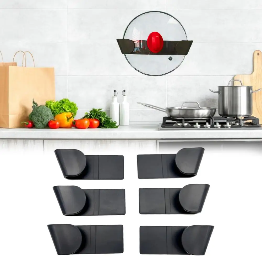 

6pcs Self Adhesive Pot Lid Holder Punch-Free Pan Cover Storage Rack Holder Wall Mounted Kitchen Cooking Utensil Tool Organizer