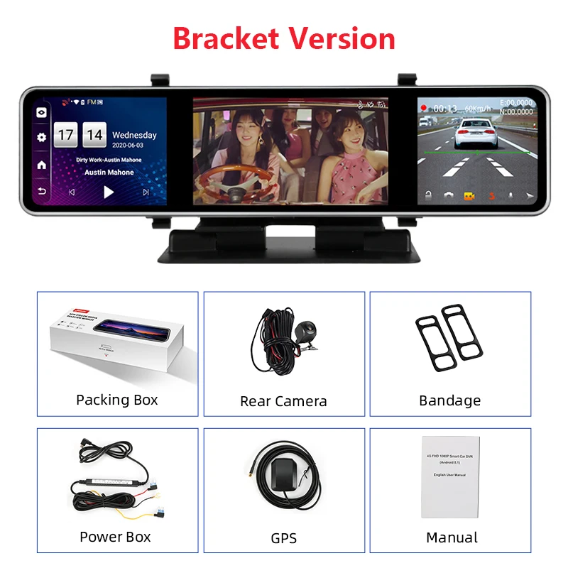 Зеркало видеорегистратор Jansite автомобильная двойная камера заднего вида на Android
