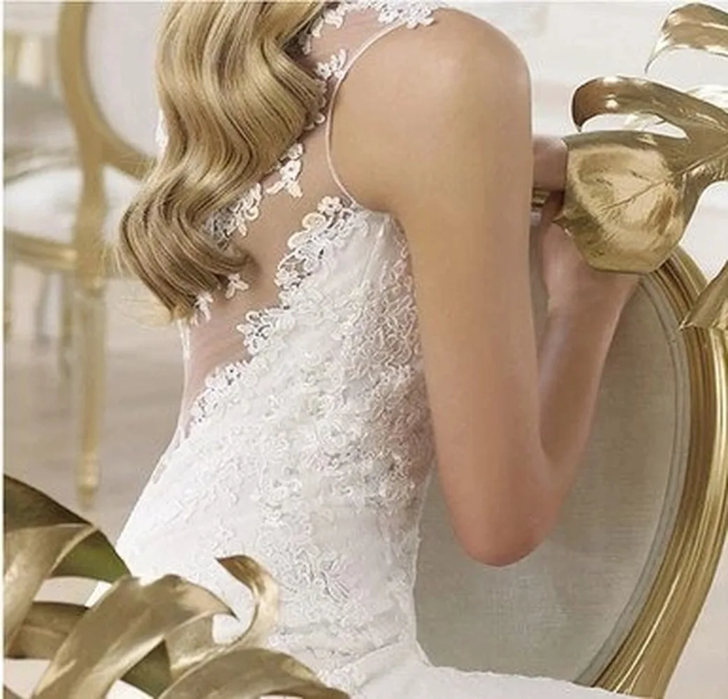 Кружевное свадебное платье с V образным вырезом и аппликацией|Свадебные платья| |