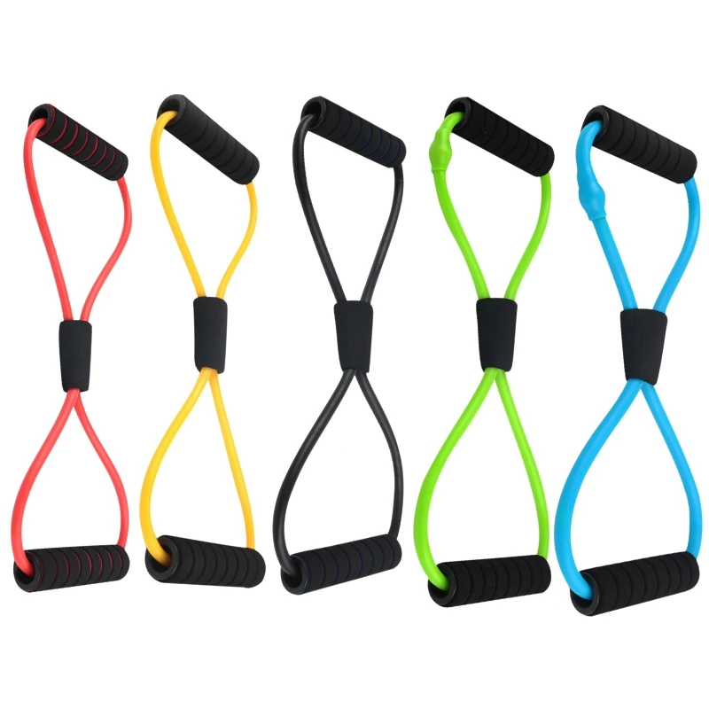 2020 Hot Yoga Gum Fitness Resistance 8 Word Chest Expander Rope Workout Muscle Fitness Rubber Elastic Bands