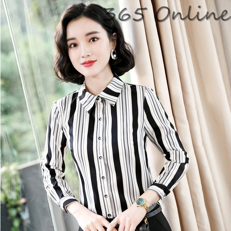 Модные Полосатые форменные стили Женская деловая рабочая одежда блузки и