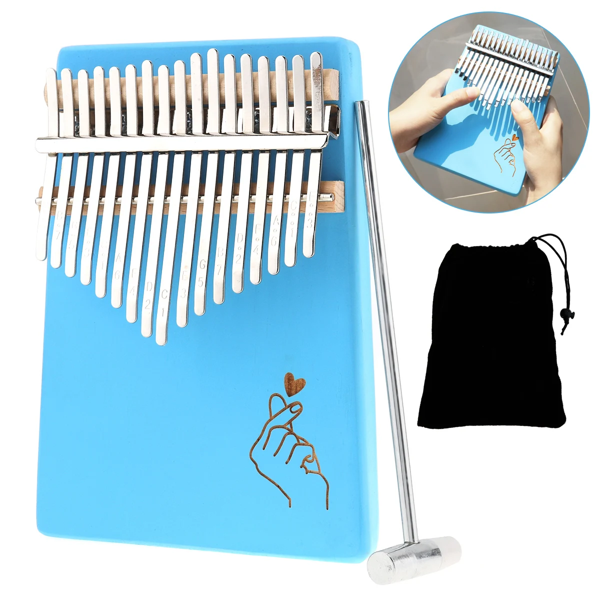 17 клавиш портативный большой палец пианино калимба синий Сердце шаблон сплошной