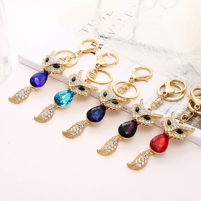 Брелок для ключей стразы хрустальные украшения животное лиса роскошная