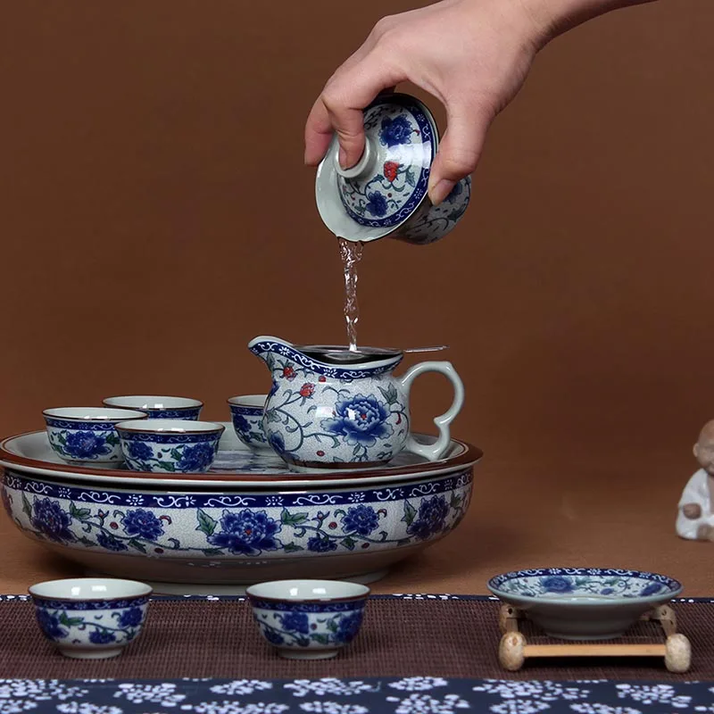 Бело голубой фарфор Gaiwan 130 мл/180 мл керамическая чашка для чая с блюдцем набор