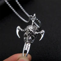 gothic men metal skull necklace personality retro sword pendant jewelry sweater beads chain holiday gifts party
