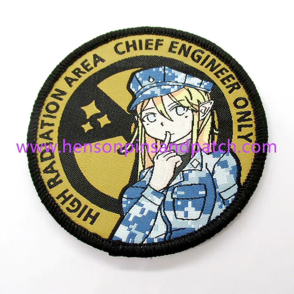 

Custom complex woven cartoon girl patch with hook and loop backing
