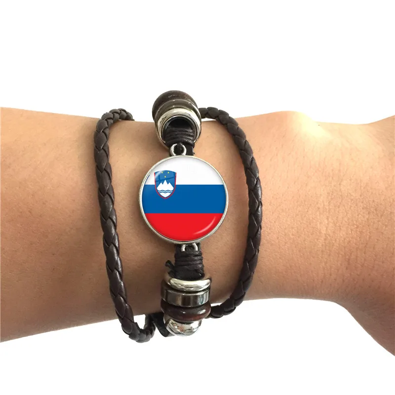 Кожаный браслет с национальным флагом, Корея, Сербию, Россию, Словению, Аргентина, Соединенные Штаты, Турция, Испания, Доминика ювелирные изделия для женщин и мужчин - Окраска металла: 8