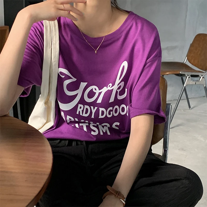 

Cotton T-shirts Women Clothing Tops Summer Letter Pattern Cropped Tops Women O-Neck Short Sleeves Harajuku Slim Blouse Femme