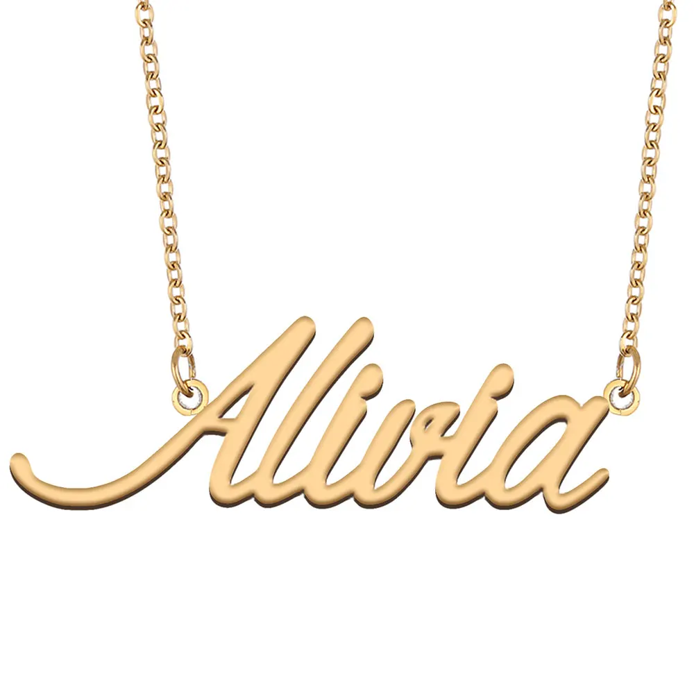 

Alivia Nameplate Necklace for Women Stainless Steel Jewelry Gold Plated Name Chain Pendant Femme Mothers Girlfriend Gift