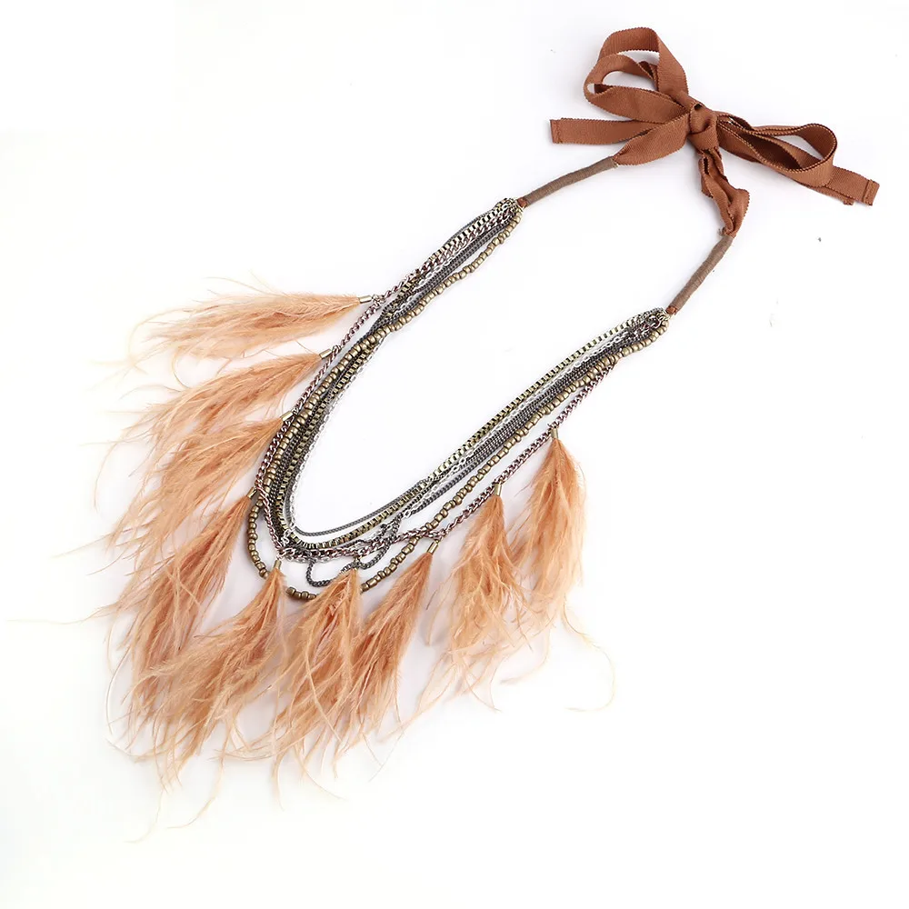 Многослойные Винтажные Украшения из страусиного пера Рождественская цепочка