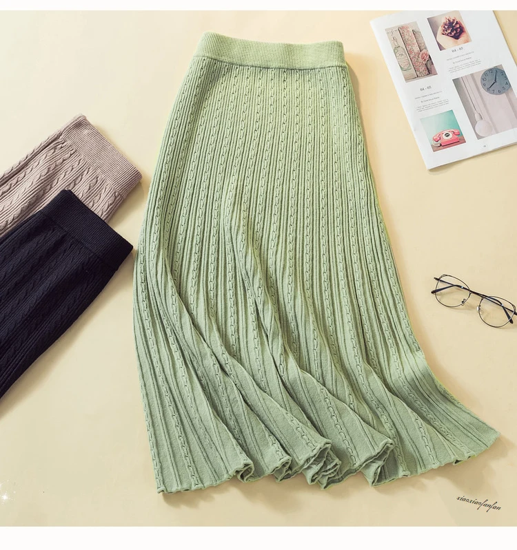 Юбка-миди Женская трикотажная мягкая плиссированная юбка в Корейском стиле