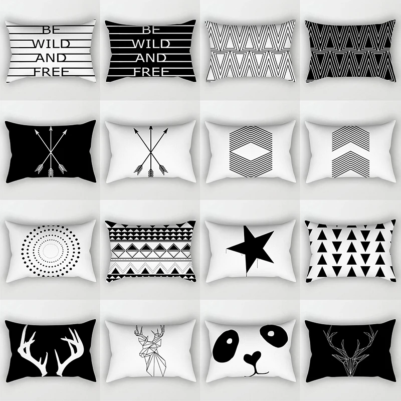 

30x50cm Nordic Cushion Cover Black White Grid Geometry Pattern Hold Pillowcase Sofa Cushion Office Waist Pillow Covers