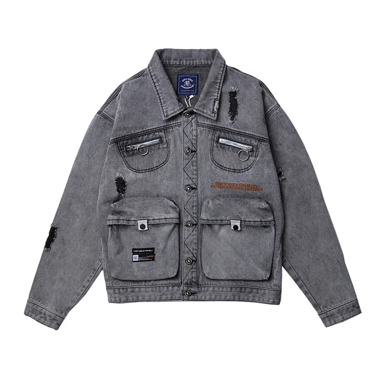 2020 Europe and the United States street hip-hop hole cowboy jacket men's tide card Joker loose trend frock autumn outfit | Мужская