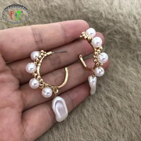f j4z new hoop earrings for women bohemian simulated pearl beaded handmade earrings lady party earring gifts dropship