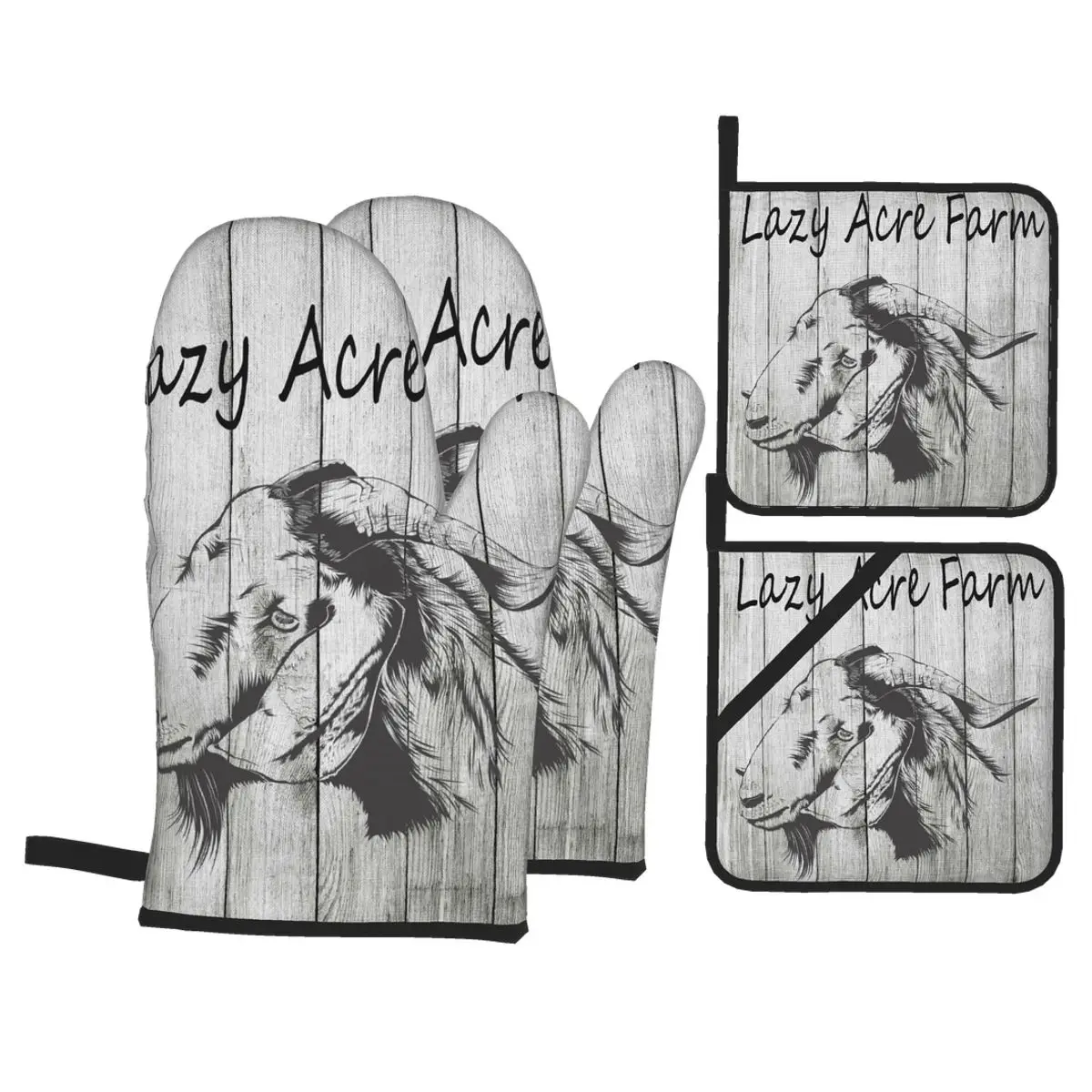 

4 Pieces Polyester Kitchen Cooking Microwave Gloves Farmhouse Chic Goat Lamb Baking BBQ Potholders Oven Mitts