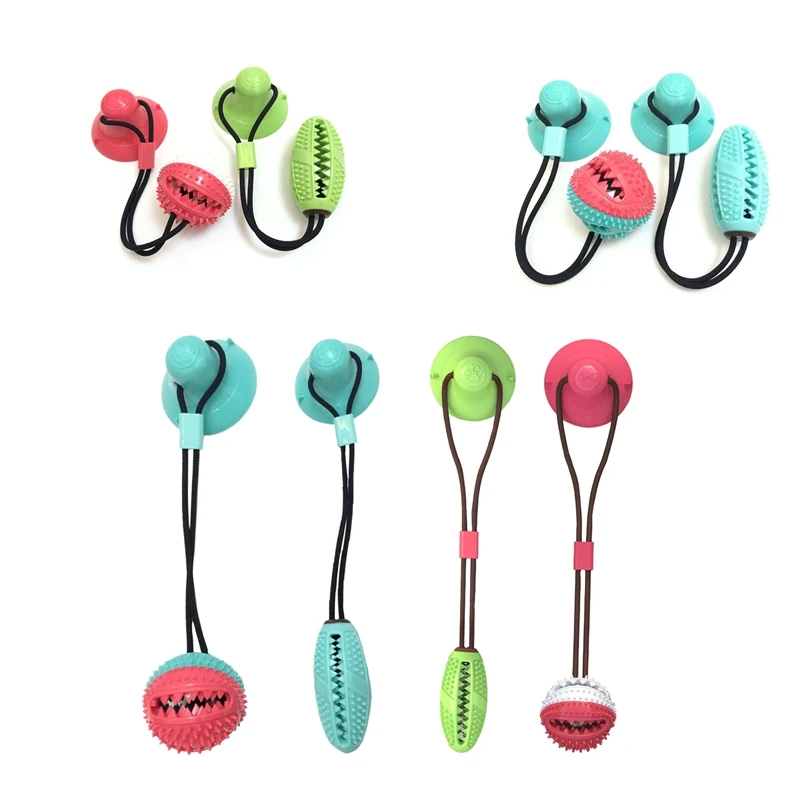 

Pet Rubber Chew Molar Toy With Leak Food Function Suction Cup Dog Toy For Teeth Cleaning