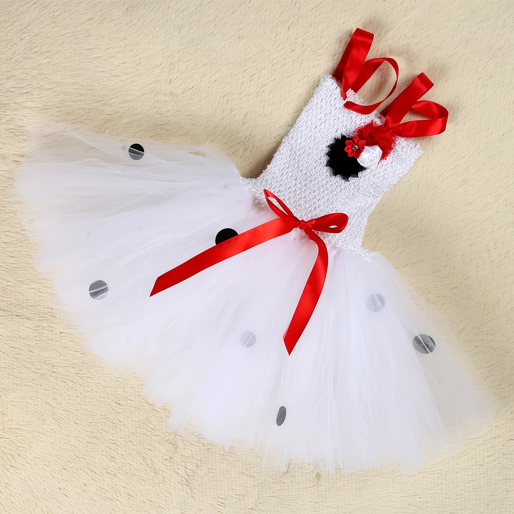 Платье-пачка для косплея девочек украшено далматинской тематикой в белый