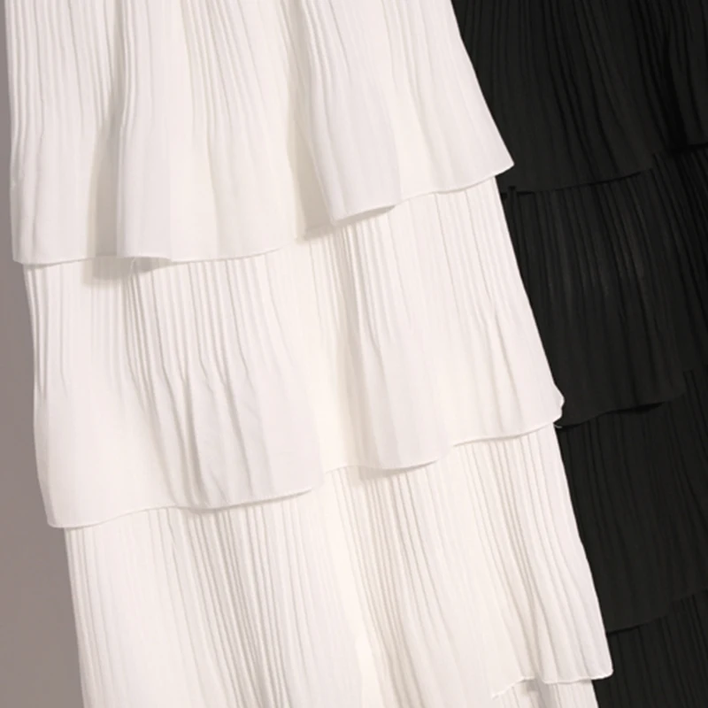 Fitaylor 2020 Women New Black White Korean Style Long Skirt Female 4 Layered Summer Pleated Chiffon Layer Cake Sun | Женская одежда