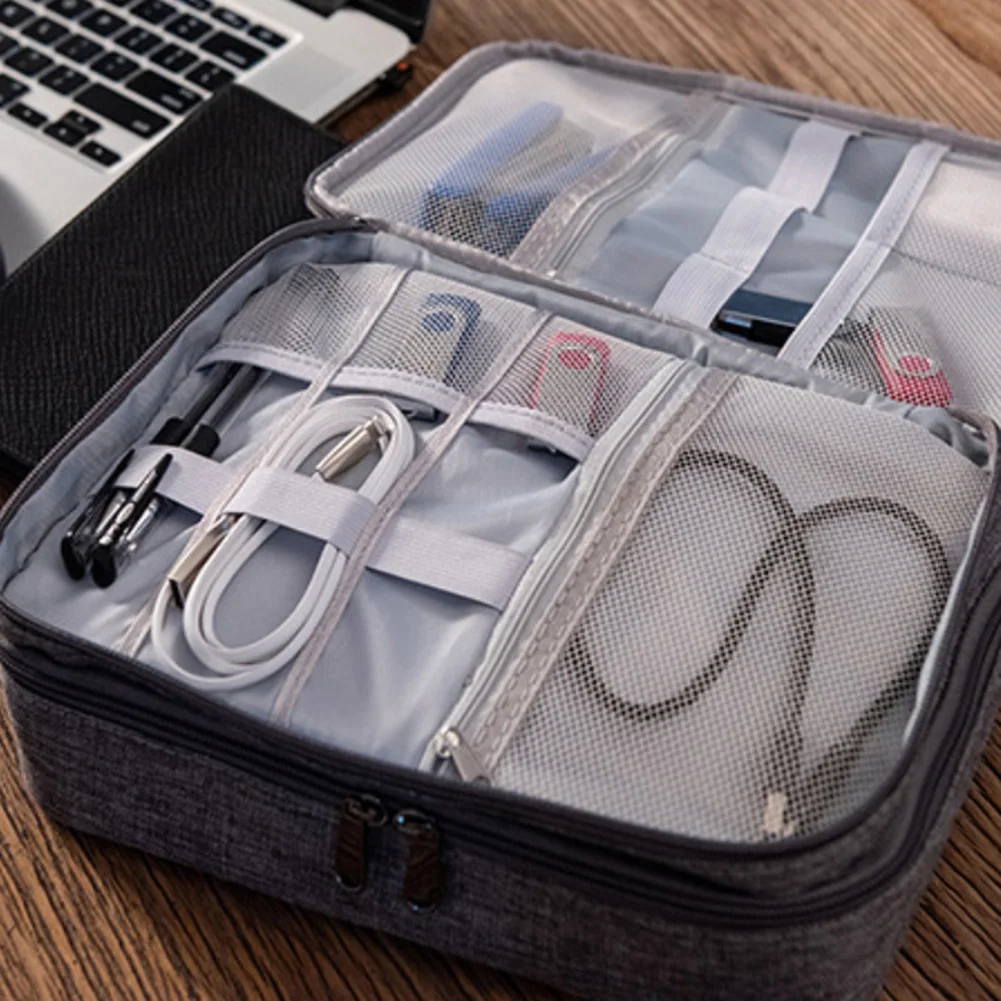 3 слоя Портативный сумки для хранения Зарядное устройство передачи данных кабель