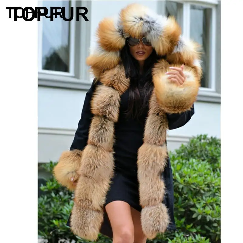 TOPFUR, стиль, настоящий Лисий мех, парка для женщин из натурального меха Золотой лисы, воротник и манжеты, зимняя Толстая теплая Роскошная парка из лисьего меха
