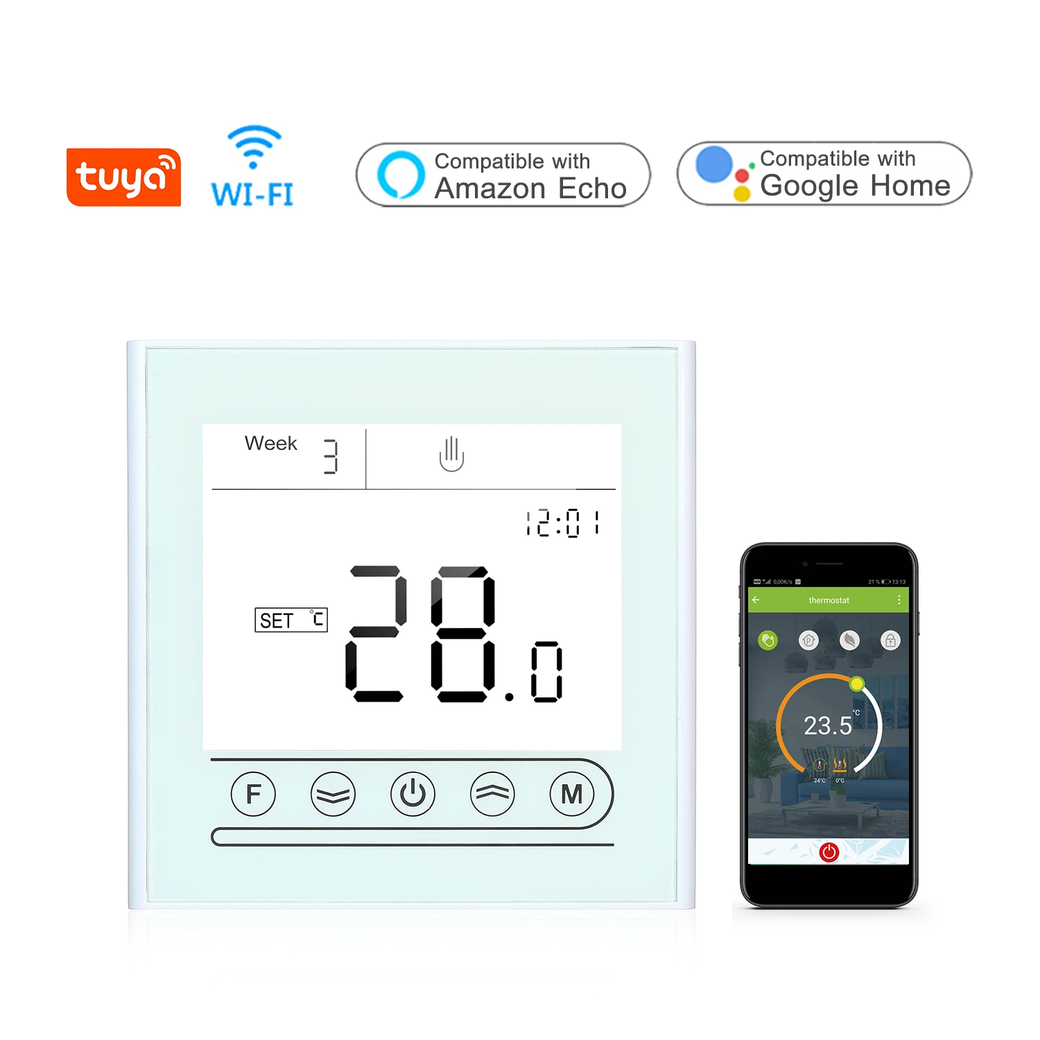 

Умный термостат Tuya с Wi-Fi, программируемый контроллер температуры для электрического/водяного/котельного отопления, совместим с Alexa Google Home