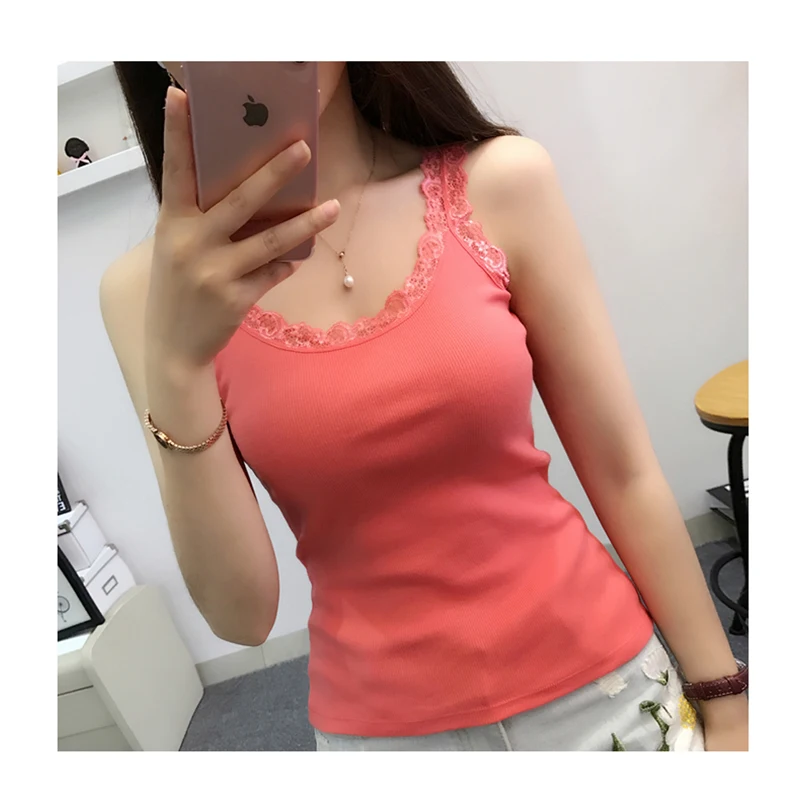 Solid Color Tops Summer Sleeveless Women Tank Top With Lace Top Inside Wear Lace Camisoles Loose Underwear Womens Clothing Vest