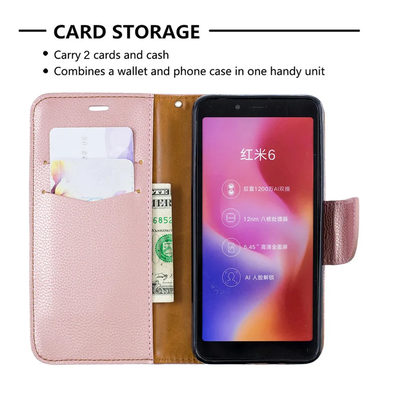 Кожаный чехол книжка с текстурой личи для мобильного телефона Redmi 7 7a K20 K30 8a Note 9 9S 8