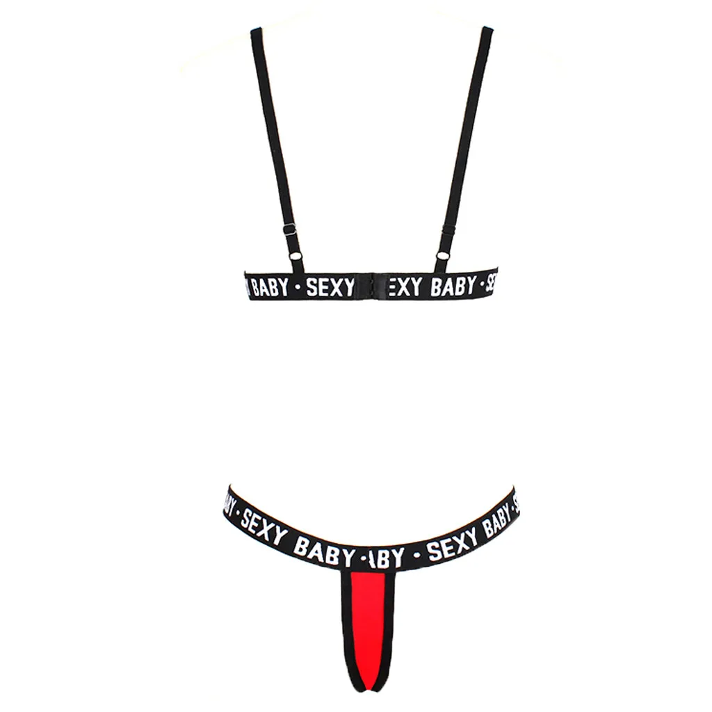 

Fashion Women Letter Solid Patchwork Push Up Top Bra Underpant Set Sexy Sexy Lingerie Underwear G-String Set