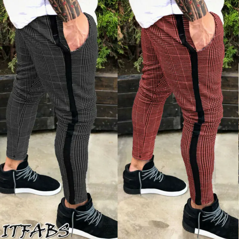 Мужские спортивные брюки в клетку модные повседневные штаны для бега одежда