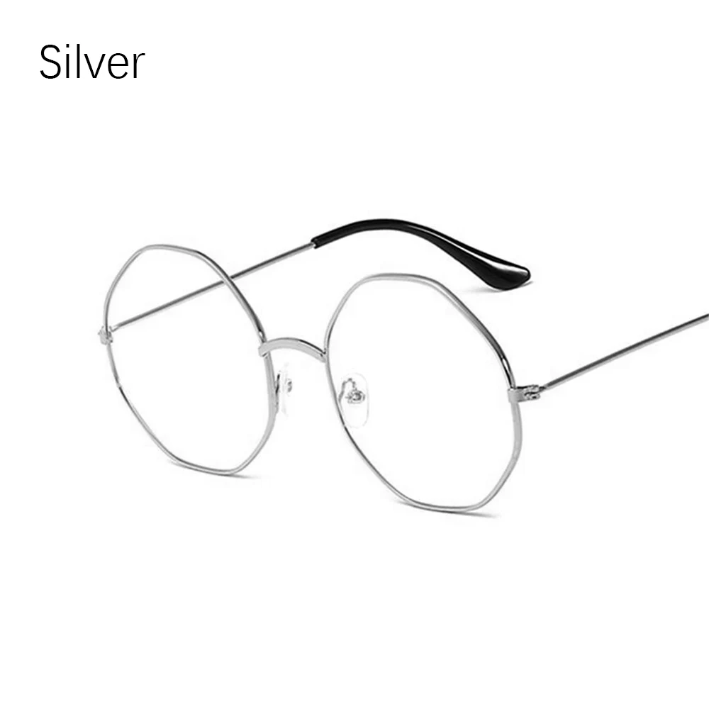 Octagon-silver Мужские Винтажные анти-синий светильник, прозрачные очки, металлическая оправа, круглые очки для ухода за зрением, классические очки, Женская линза для близорукости, оптические зеркальные очки - Цвет оправы: Octagon-silver