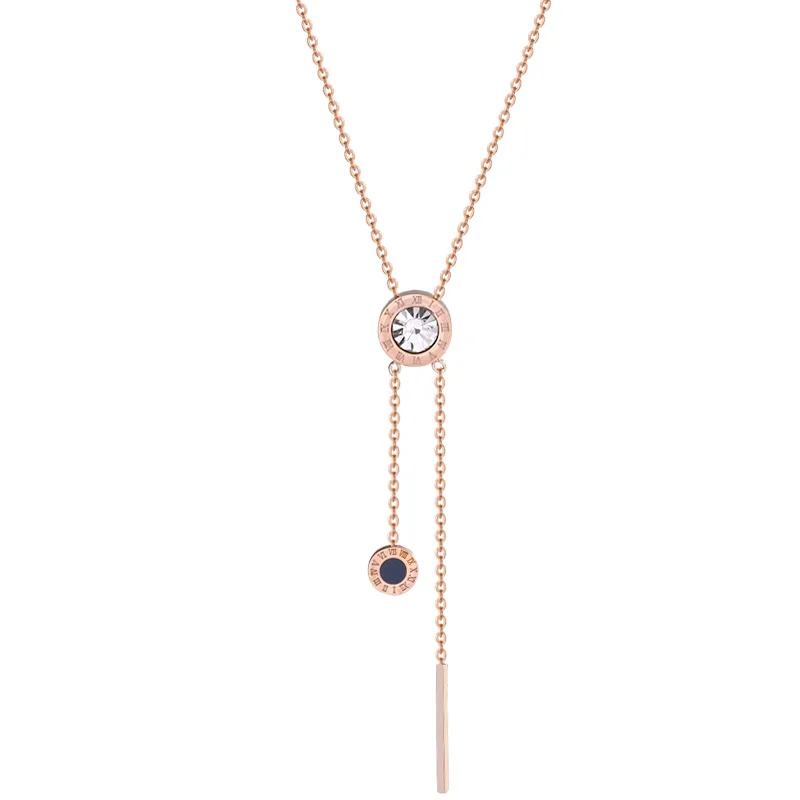 

2021 Roma Letters Crystal Rose Gold Necklace Zircon Chains Titanium Steel for Women Charm Jewelry Gift