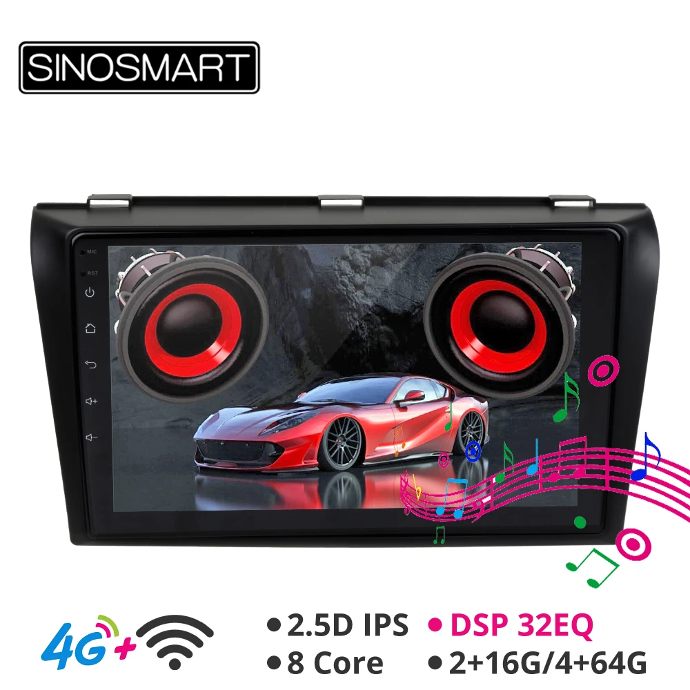 Sinosmart Android 8,1 автомобильное навигационное радио для Mazda 3 2002-2008 gps Поддержка BOSE 2din 2.5d ips/QLED экран