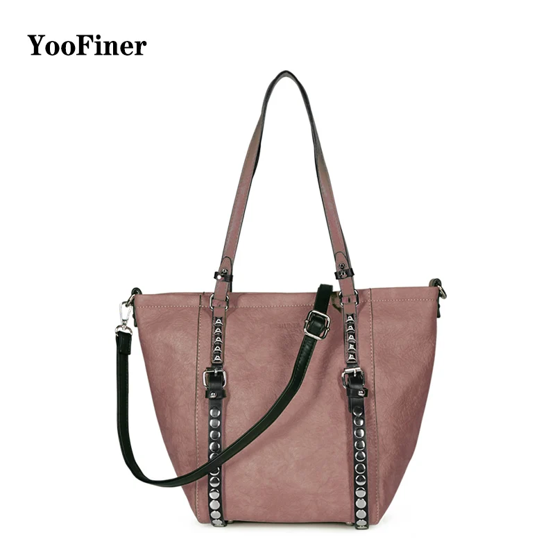 Известный бренд YooFiner PU кожаная сумка с заклепками сумки через плечо для женщин 2019