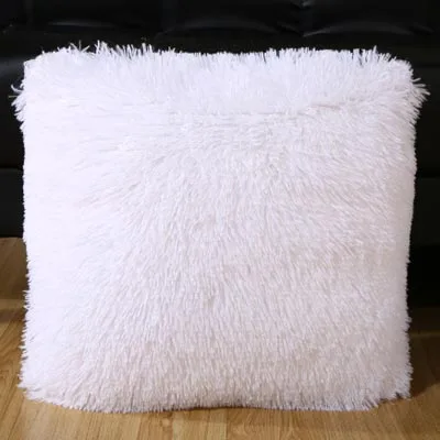 White Плюшевая наволочка для дивана 43x43 см, бархатная однотонная черная, белая, красная, зеленая, фиолетовая, серая декоративная наволочка, наволочки - Цвет: White