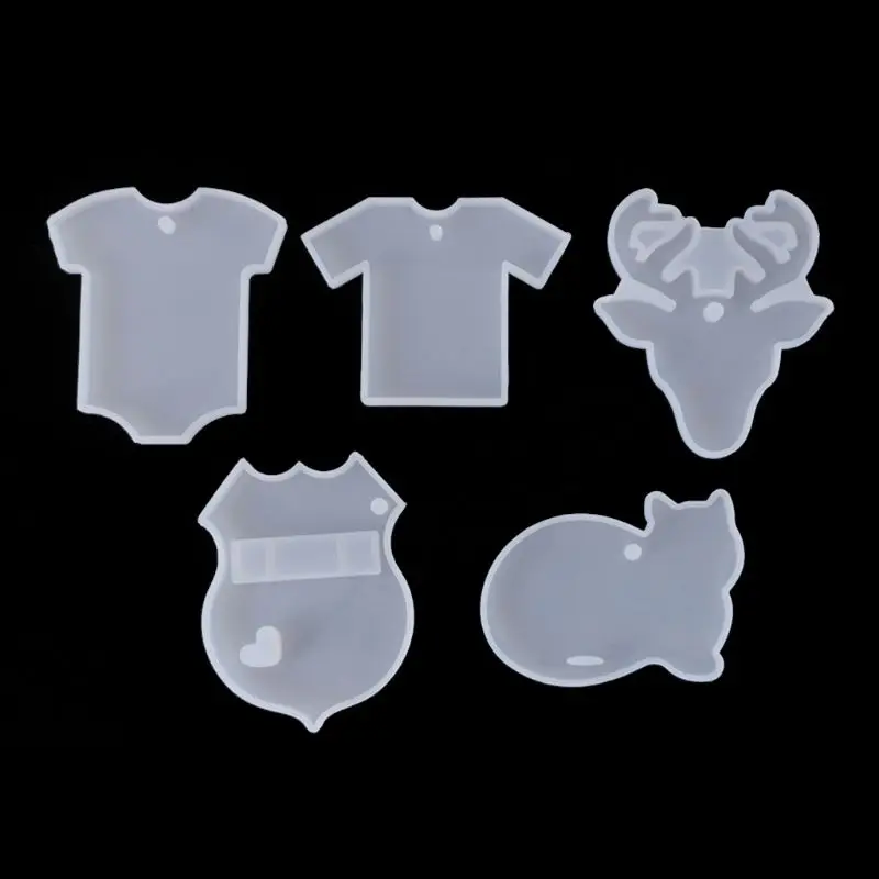 

5Pcs DIY T-shirts Elk Deer Cat Babysuit Pendant Keychain Resin Mold Jewelry Tool