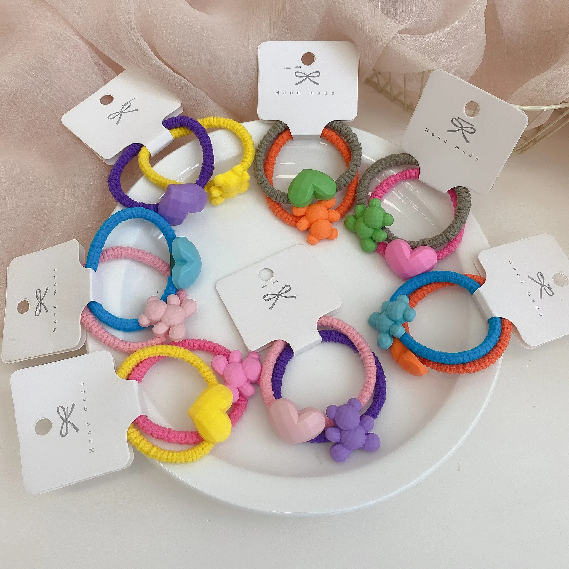 

2 Pcs/set Cute Bear Love Hair Ties Sweet Candy Color Elastic Hair Bands Headdress Girls Hair Rings for Ponytail Hair Accessories