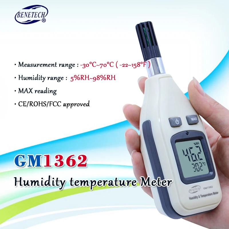 Цифровой измеритель влажности GM1362 0.1C/0.1% RH цифровой Термогигрометр 30 70C с ЖК