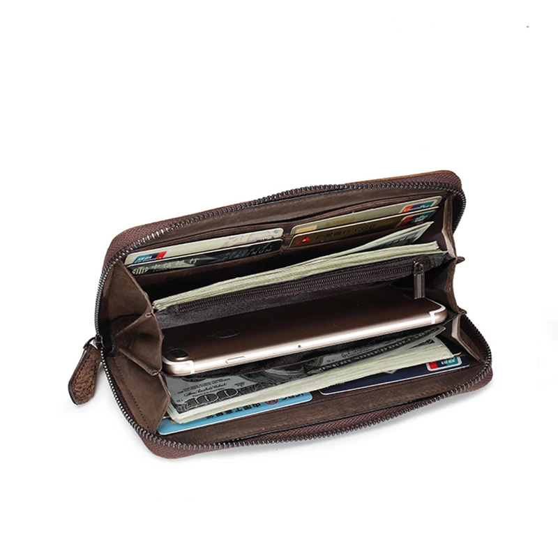 Женский Винтажный Длинный кошелек из натуральной кожи удобная сумочка на молнии