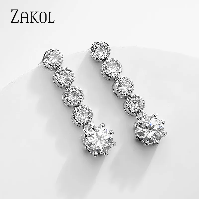 ZAKOL модные белые круглые кубические циркониевые серьги ожерелье Свадебные