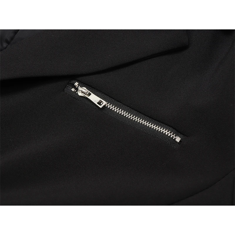 Женский Повседневный Блейзер на молнии черный свободный пиджак с длинным