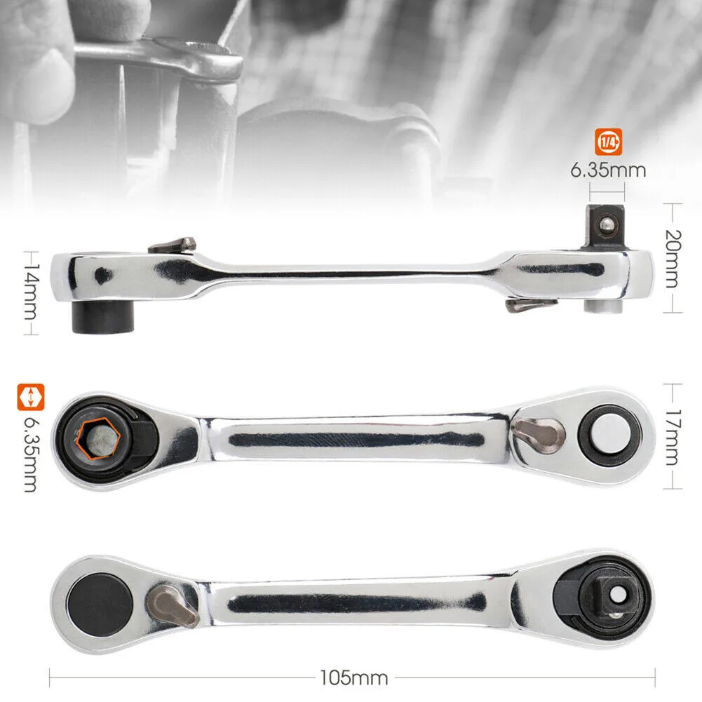 

1/4\\\" Dual Head Square Wrenches 72-Tooth Ratchet Driver Screwdriver Socket Wrench Tool Automotive Hand Tools