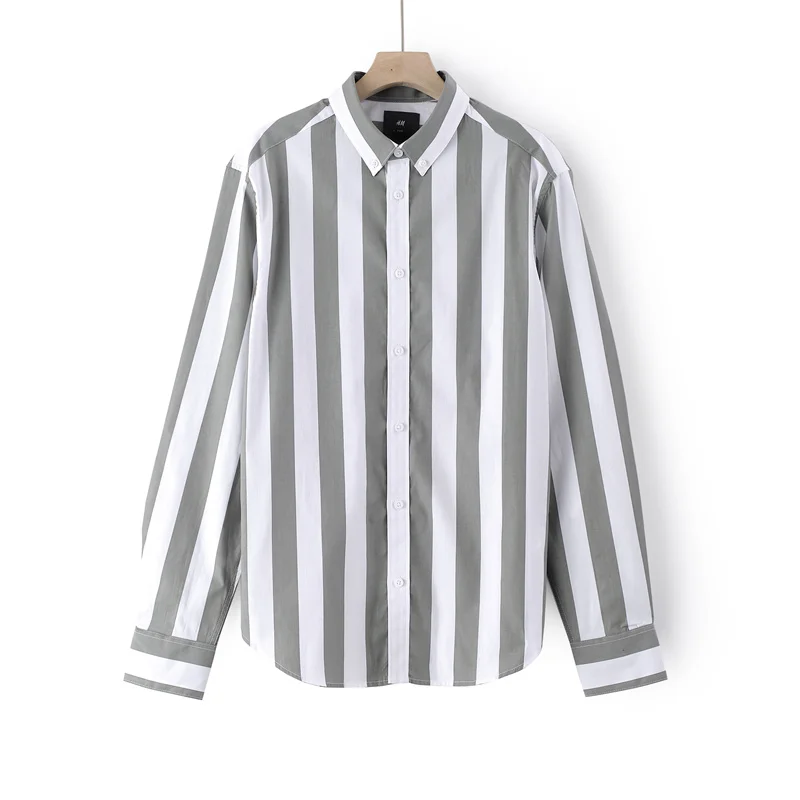 2021 Spring Summer Men Stripes Button Down Shirts Long Sleeve Tops Male Shirt Casual Business  Loose Oversize Cotton Fashion