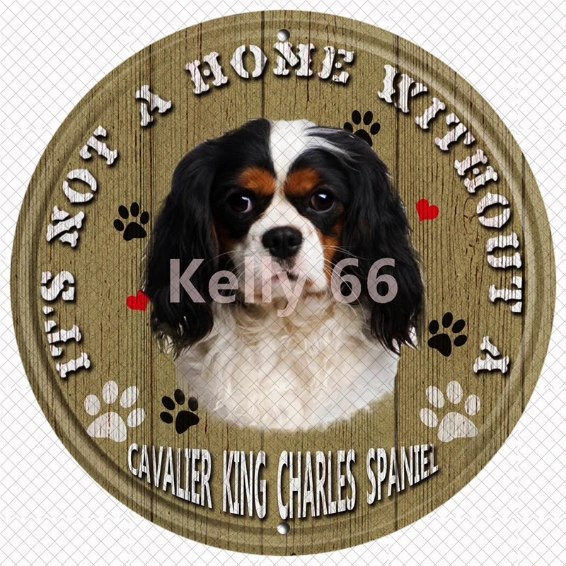 

[ Kelly66 ] It's Not a Home Without A Poodle Pug Husky Metal Vintage Irregular Wall Tin Decor Round Painting Dog Sign DR-12 30CM