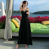 japanese punk gothic dress women wear dark halter high waist split party club dress elegant sexy deep v neck black summer dress