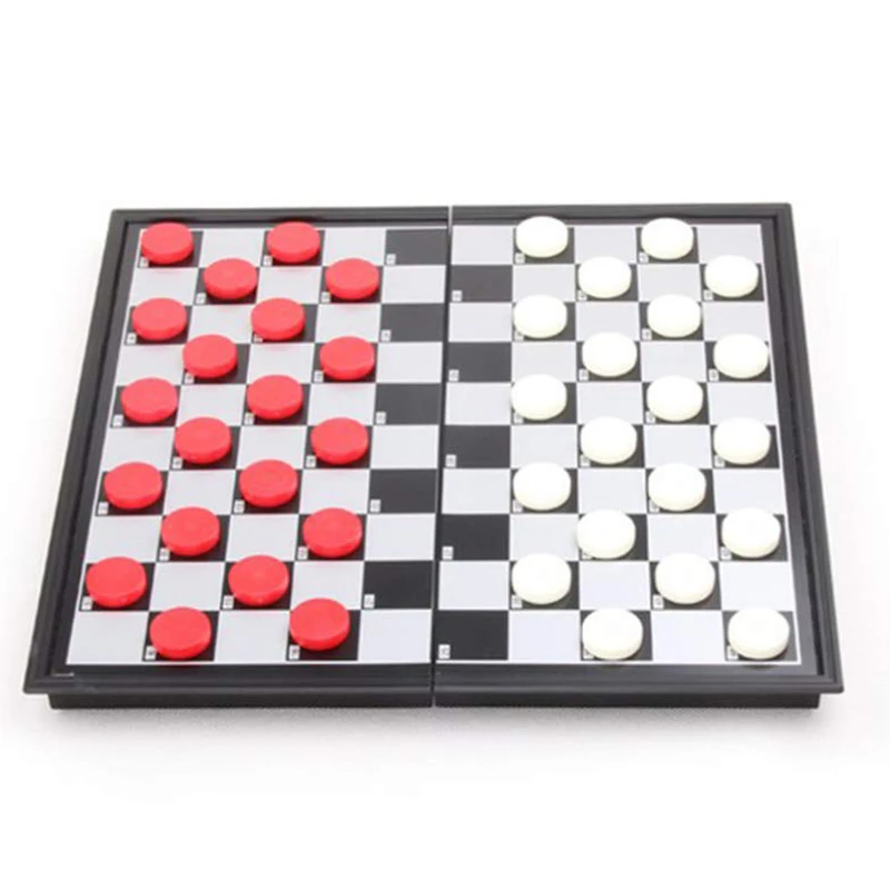 

International Checkers Toy Educational Folding Chess Toy Magnetic Chess Board Game Training Draughts for Adults or Kids
