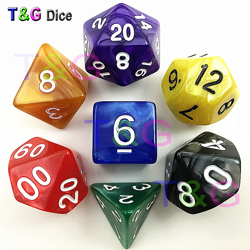 Высокое качество случайные красочные кости набор D4 D20 с 4 различными стилями для