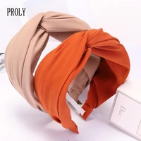 proly new fashion turban hair accessories for women wide side cross knot headband adult solid casual hairband wholesale