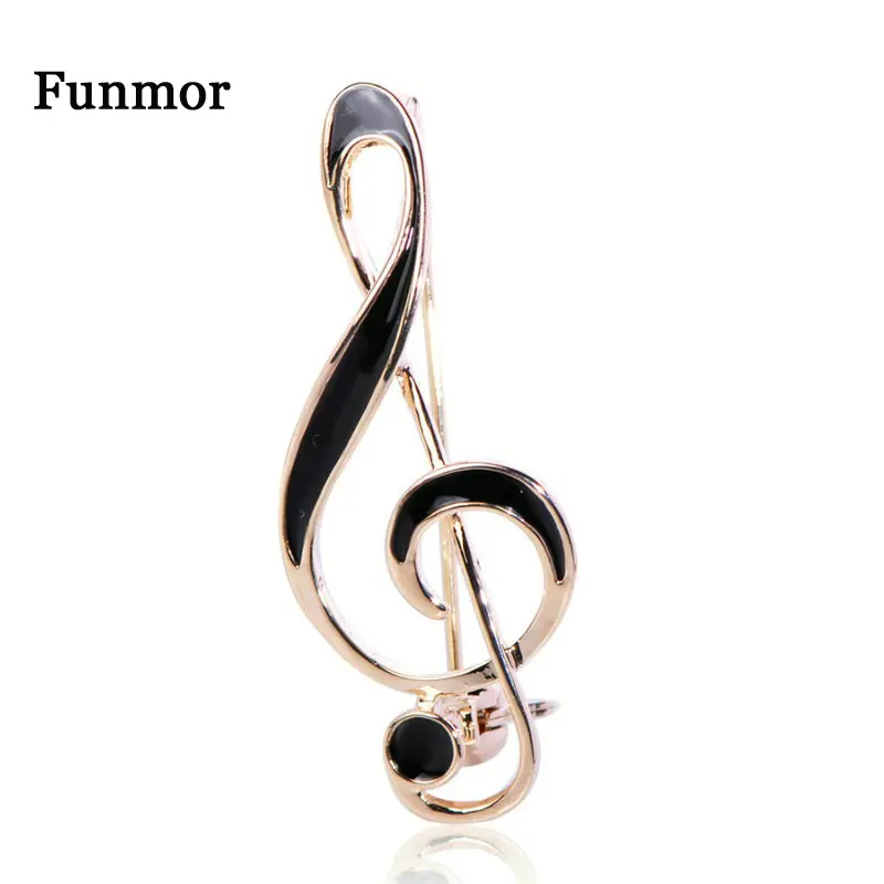 FUNMOR Simple Musical Note Shape Brooch Gold Color Black Enamel Brooches For Women Men Concert Jewelry Musician Lapel Pins Gifts | Украшения