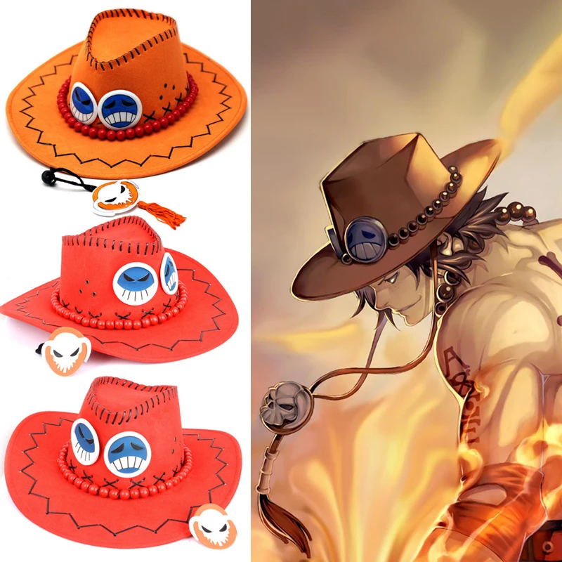 

One Piece Portgas D Ace Hats Anime Cosplay Cowboy Cap for Men Women Children Pirates Cap Hats Toys for Kids Adult Christmas Gift